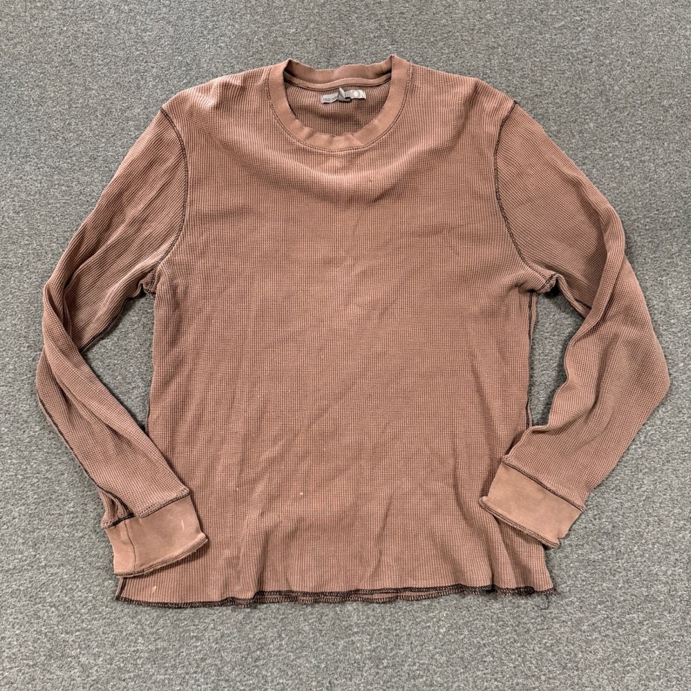 Old Navy Waffle Knit Thermal Mens XL Brown Fair Distressed Long Sleeve Tee